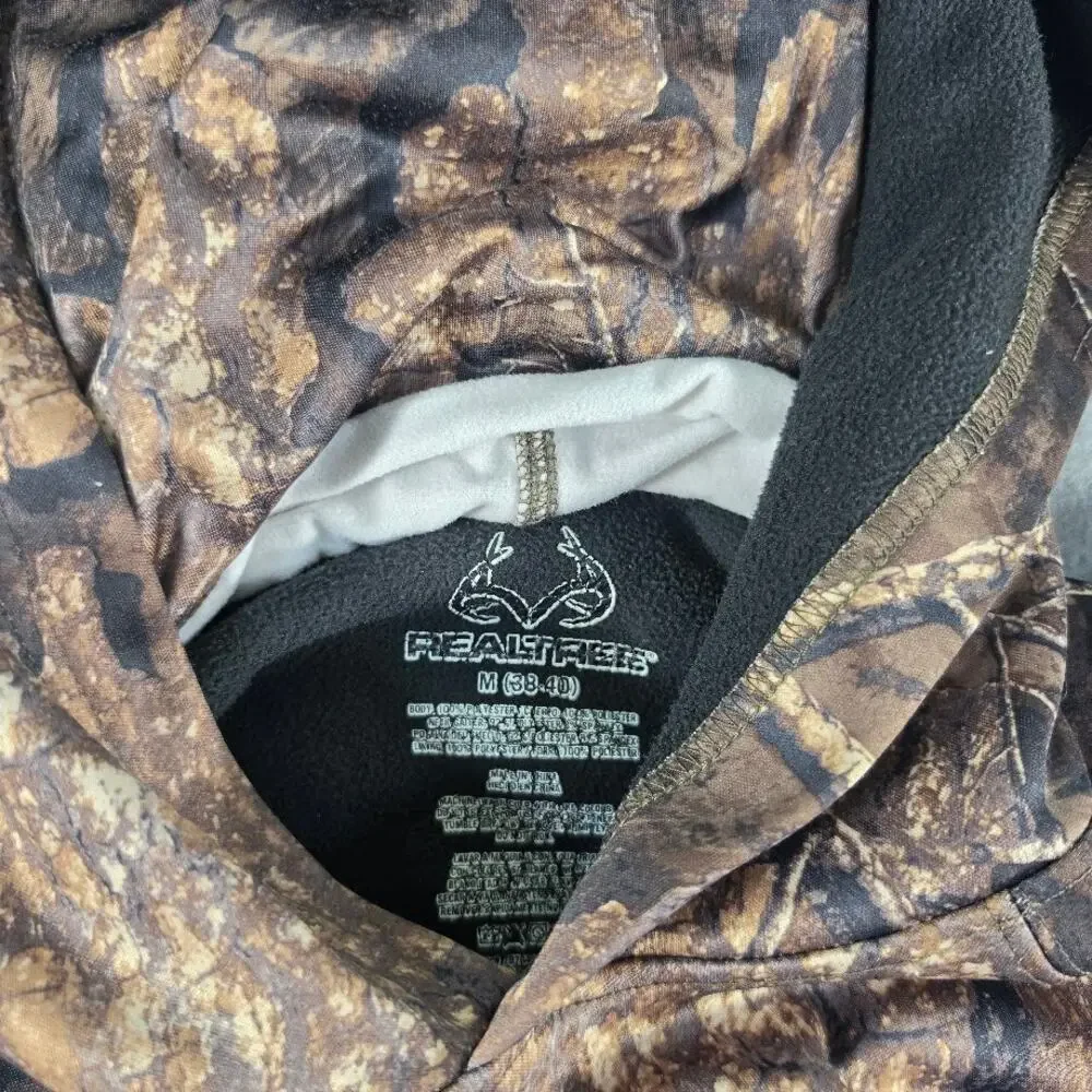 Realtree Timber Camo Fleece Hoodie Mens M Built In Face Mask Gaiter Pullover